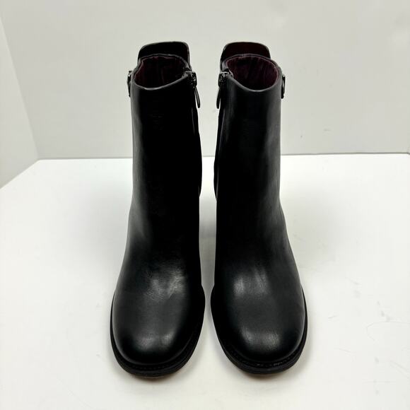NEW Franco Sarto Rivet Black Leather Zip Up Chunky Block Heel Bootie Ankle Boot - Picture 3 of 14